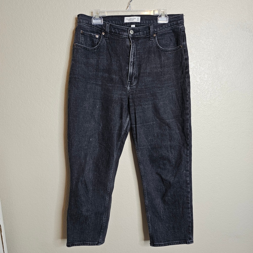 Abercrombie & Fitch Curve Love Ankle Straight Ultra High Rise Black Jeans 32 14R